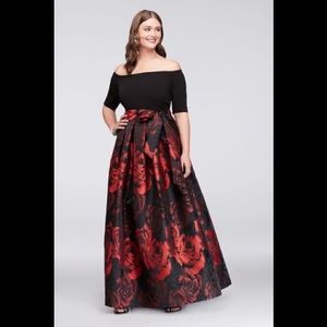 Black and red floral off-shoulder gown